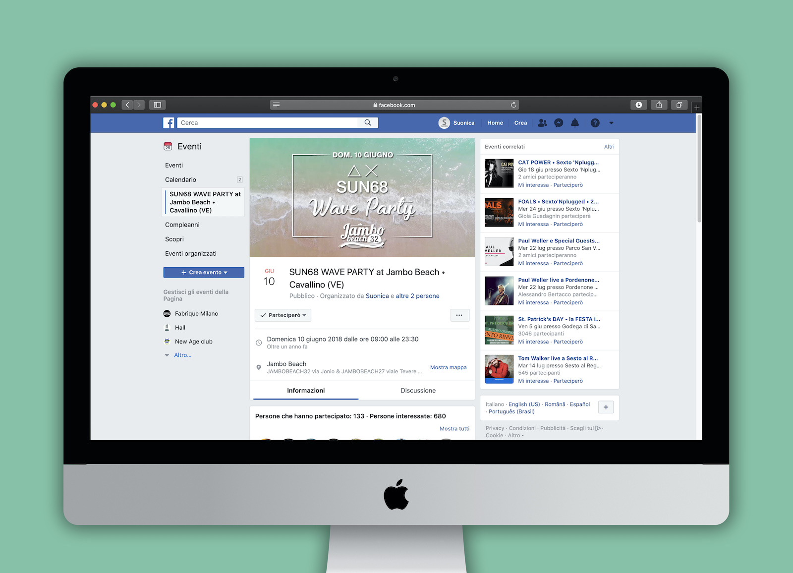 sun68 wave party evento fb